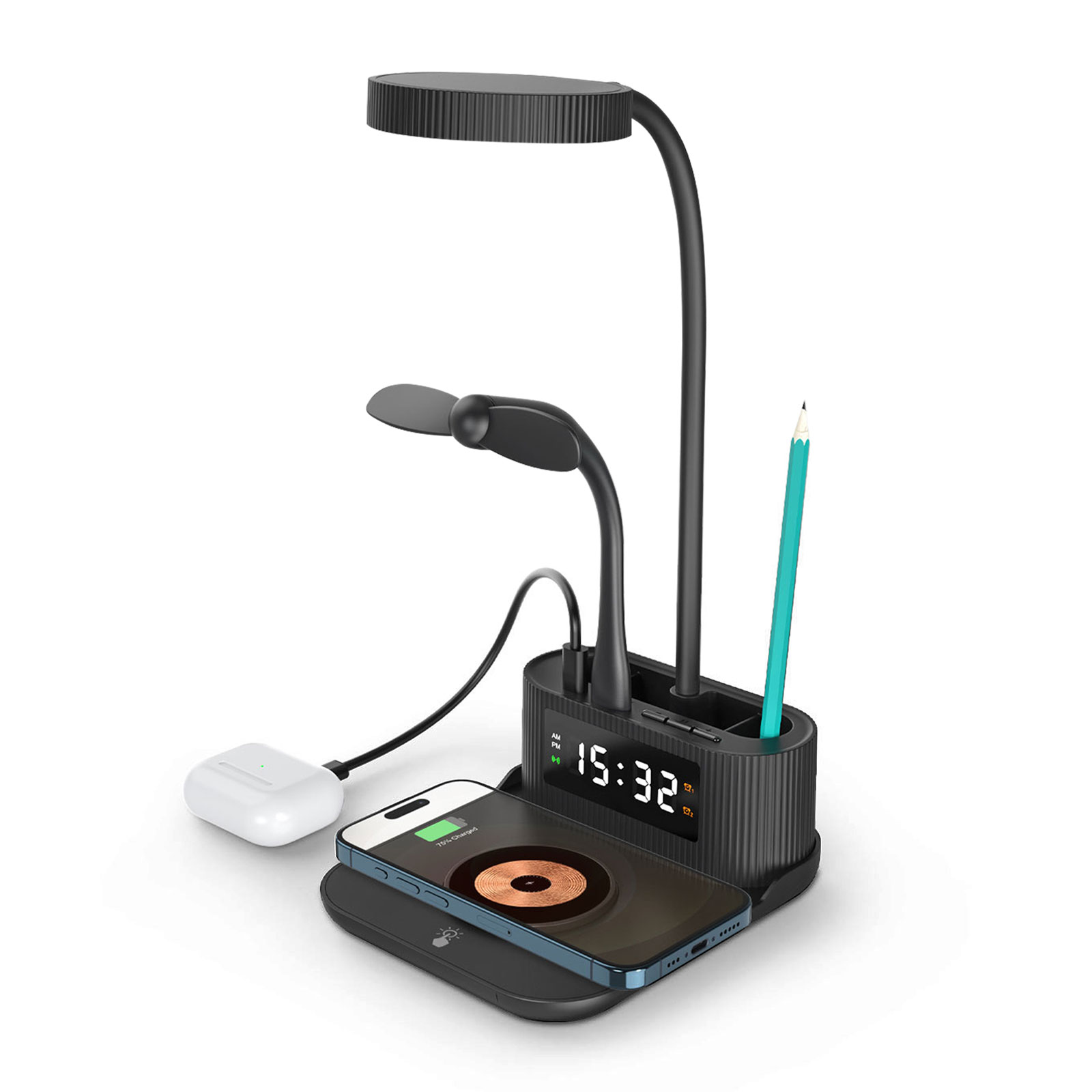 ŞAFAK SİYAH MASAÜSTÜ KABLOSUZ ŞARJ STANDI