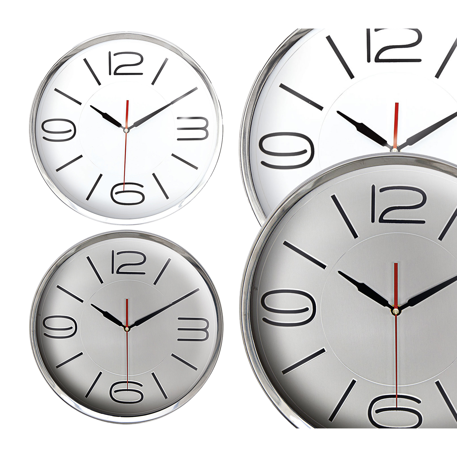 ATHENA305 GÜMÜŞ METAL ÇERÇEVE DUVAR SAATİ (360 MM)