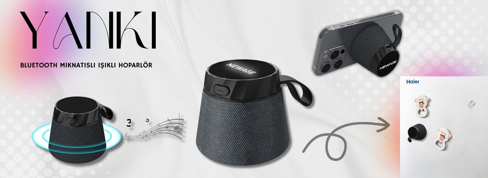 YANKI SİYAH BLUETOOTH MIKNATISLI IŞIKLI HOPARLÖR